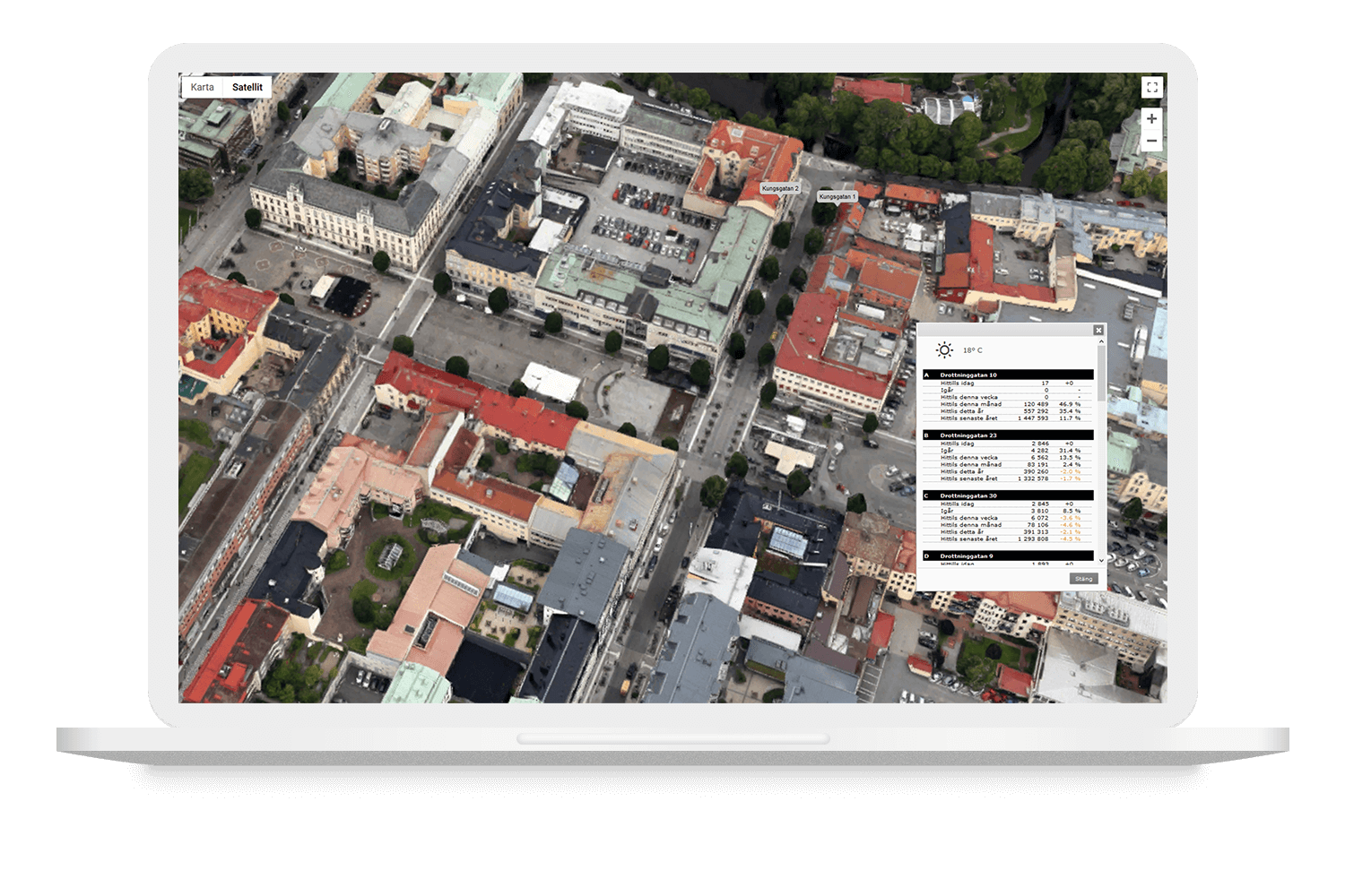 Skärm med kartvy från systemet